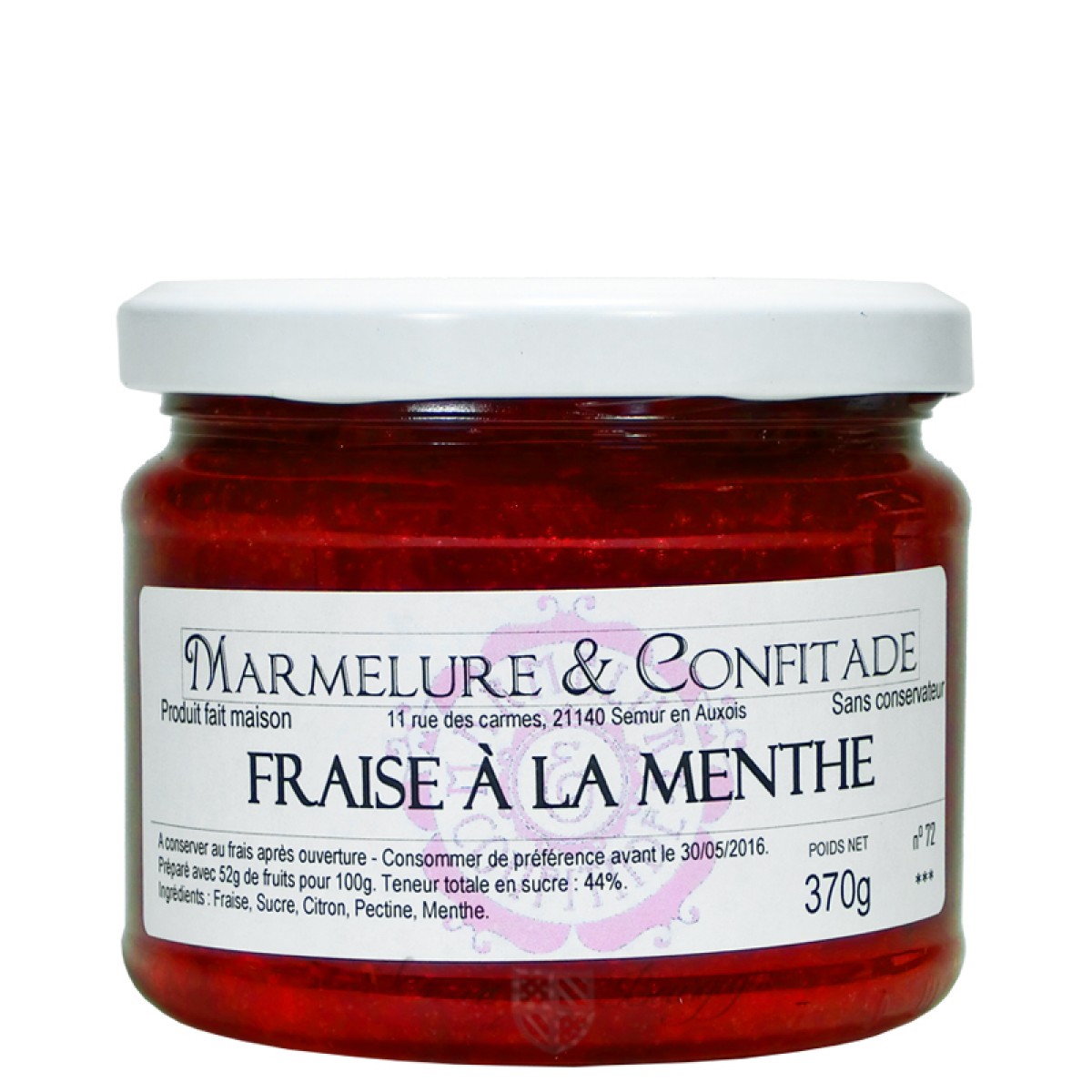 Confiture Fraise à la menthe 370g Marmelure & Confitade Saveurs de Bourgogne Vente de
