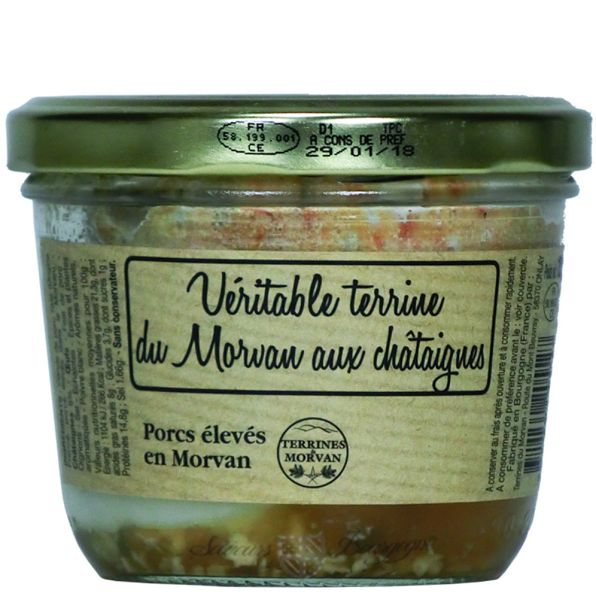 Véritable terrine du Morvan aux châtaignes 180g (Porcs élevés en Morvan