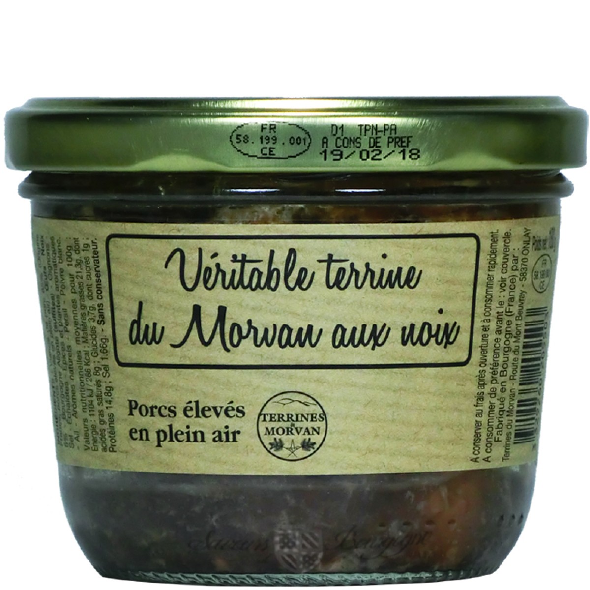 Véritable terrine du Morvan aux noix 180g (Porcs élevés en plein air) Saveurs de Bourgogne