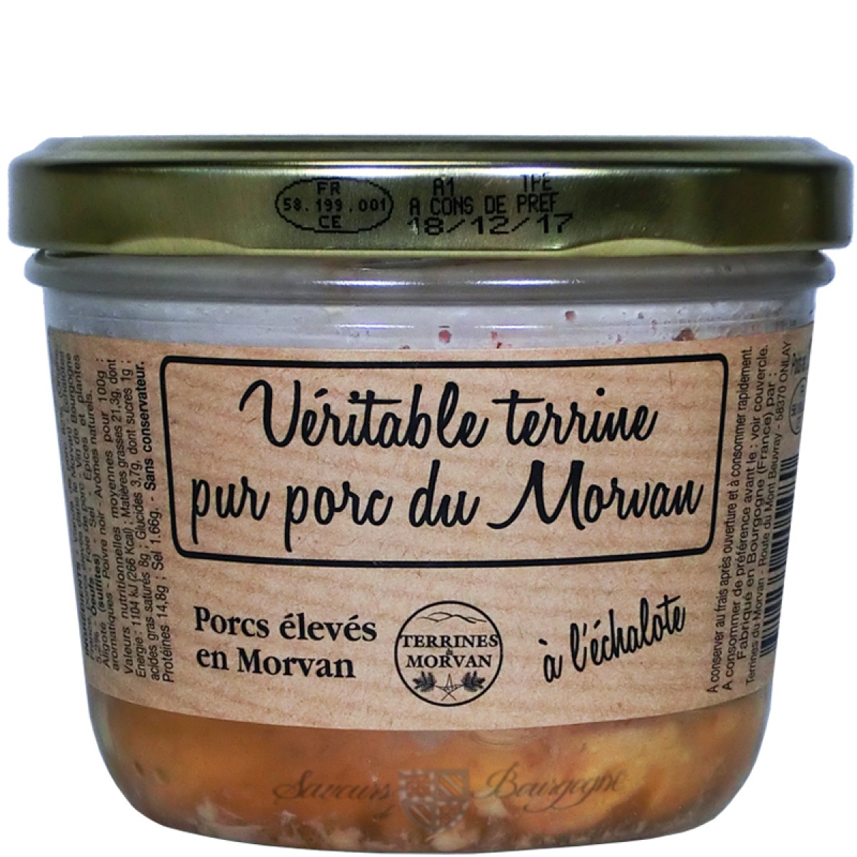 Véritable terrine pur porc du Morvan à l'échalote 180g (Porcs élevés en Morvan) Saveurs de