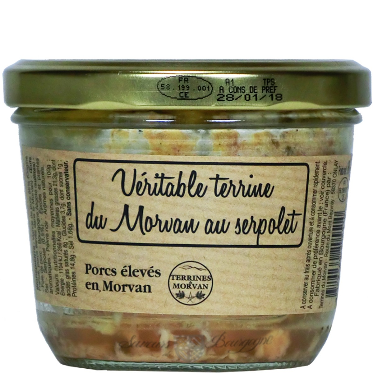 Véritable terrine du Morvan au serpolet 180g (Porcs élevés en Morvan) Saveurs de Bourgogne