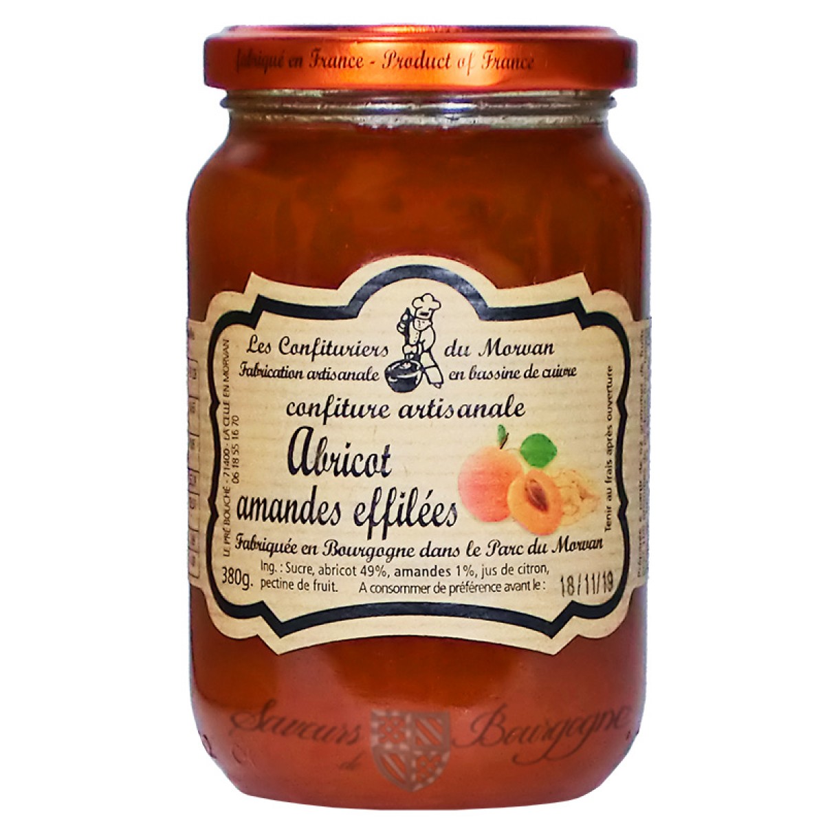 Confiture AbricotAmandes effilées 380g Confiturier du Morvan Saveurs de Bourgogne Vente de