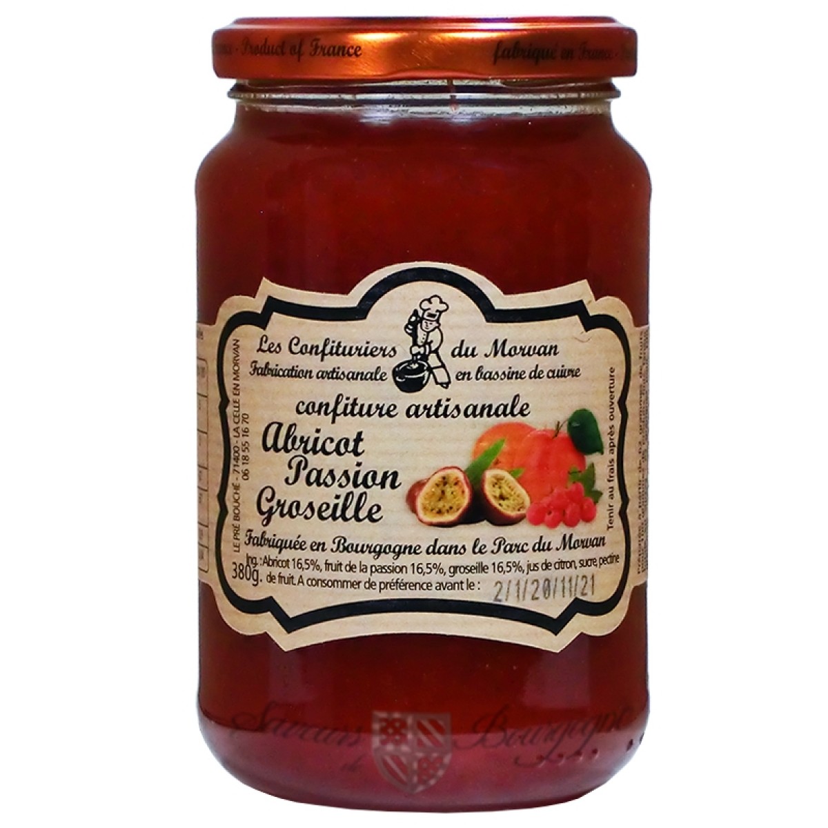 Confiture Abricot Passion Groseille 380g Confiturier du Morvan