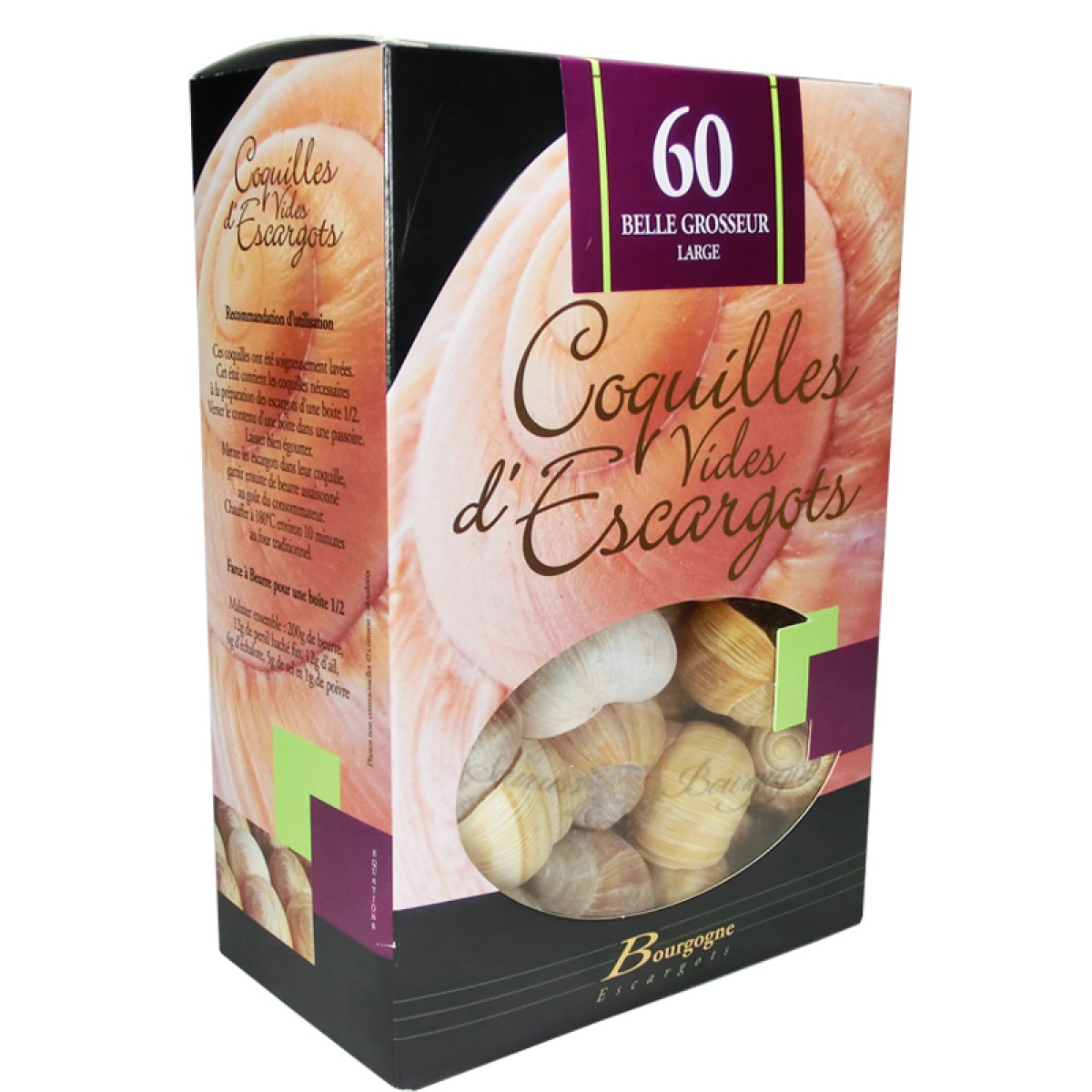 Coquilles d'escargots "Belle grosseur" étui de 60 Bourgogne Escargots Saveurs de Bourgogne