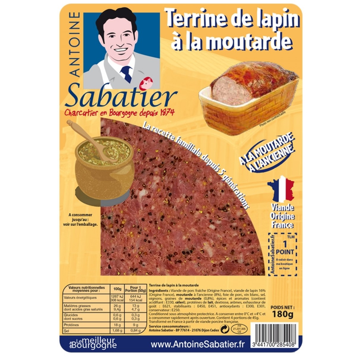Terrine de lapin à la moutarde à l'ancienne 200g Livraison uniquement