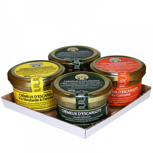 Lot de 4 crémeux d'escargots à tartiner 80g au curcuma et à la moutarde à l'ancienne