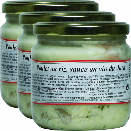 Poulet au riz, sauce au vin du Jura 400g x2 + 1 Gratuit