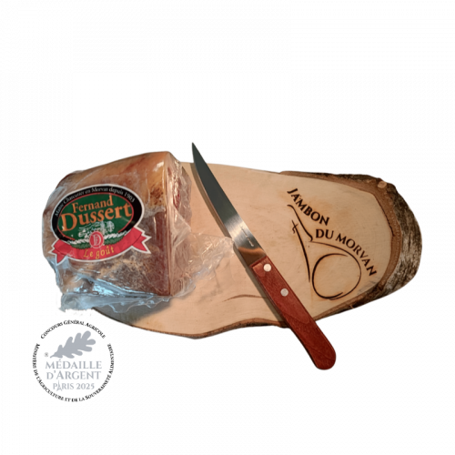 Quart de Jambon sec du Morvan 9 Mois 800g avec sa planche et son couteau