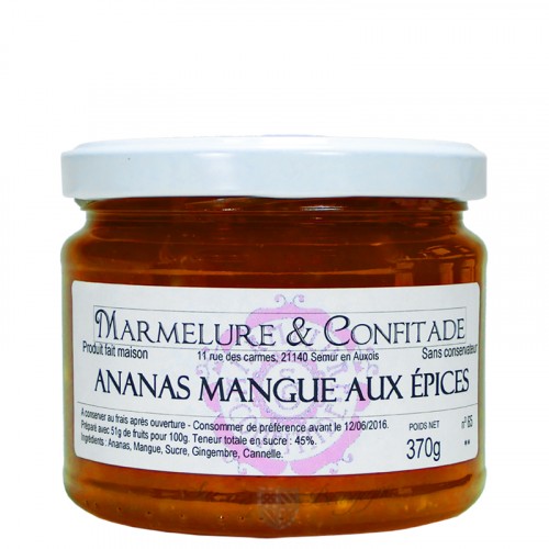 Confiture Ananas et mangue aux épices 370g Marmelure & Confitade