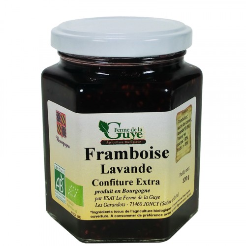 Confiture Framboise-Lavande 320g bio ferme de Guye