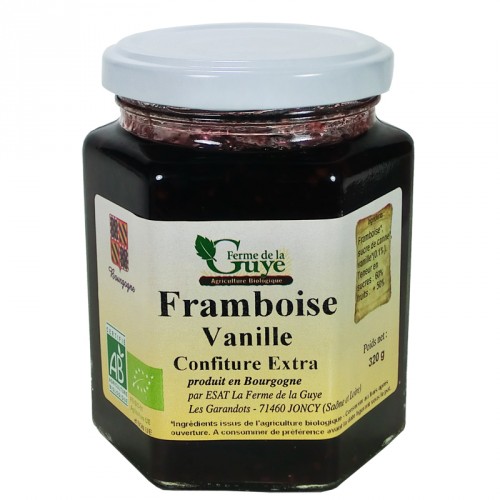 Confiture Framboise-Vanille 320g bio ferme de Guye