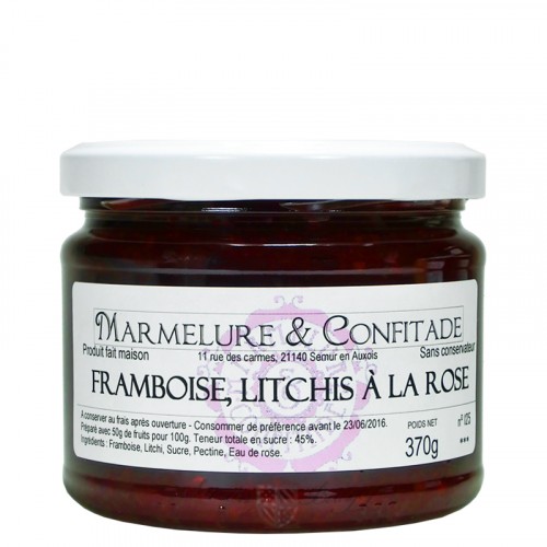 Confiture Framboise et litchis à la rose 370g Marmelure & Confitade