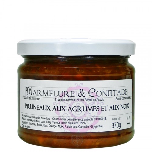 Confiture Pruneaux aux agrumes et aux noix 370g Marmelure & Confitade